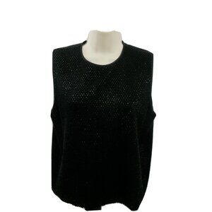 Valerie Stevens Black Top Size Medium Beaded 100% Merino Wool Sleeveless Shell